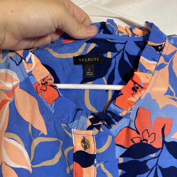 Talbots Vibrant Floral Blouse in Blue and Orange - Picture 2 of 7